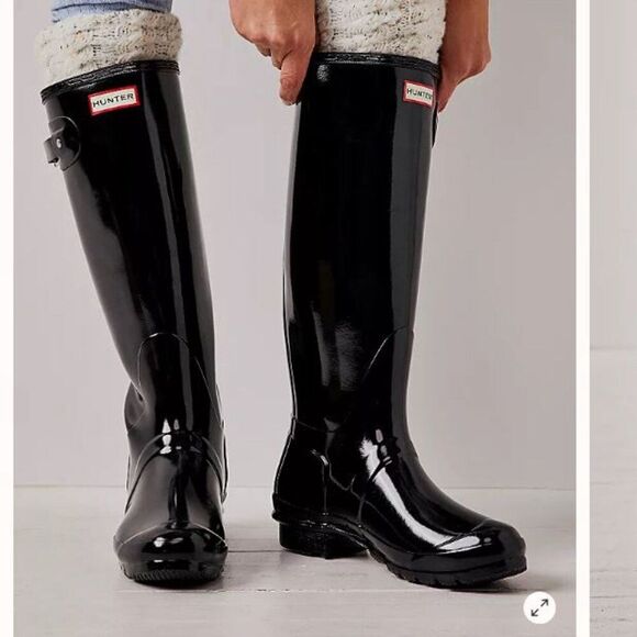 Hunter Shoes - Hunter Wellies Navy Blue Tall Shiny Gloss Rainboots Women's 8
